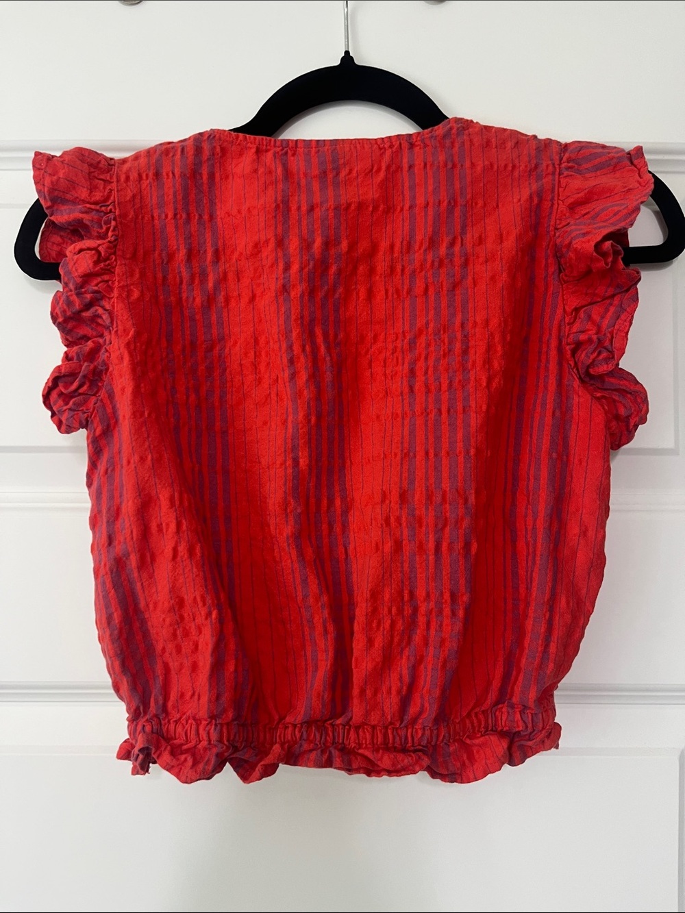 Universal Thread Red Striped Ruffle Sleeve Wrap Crop Top - Picture 2 of 2